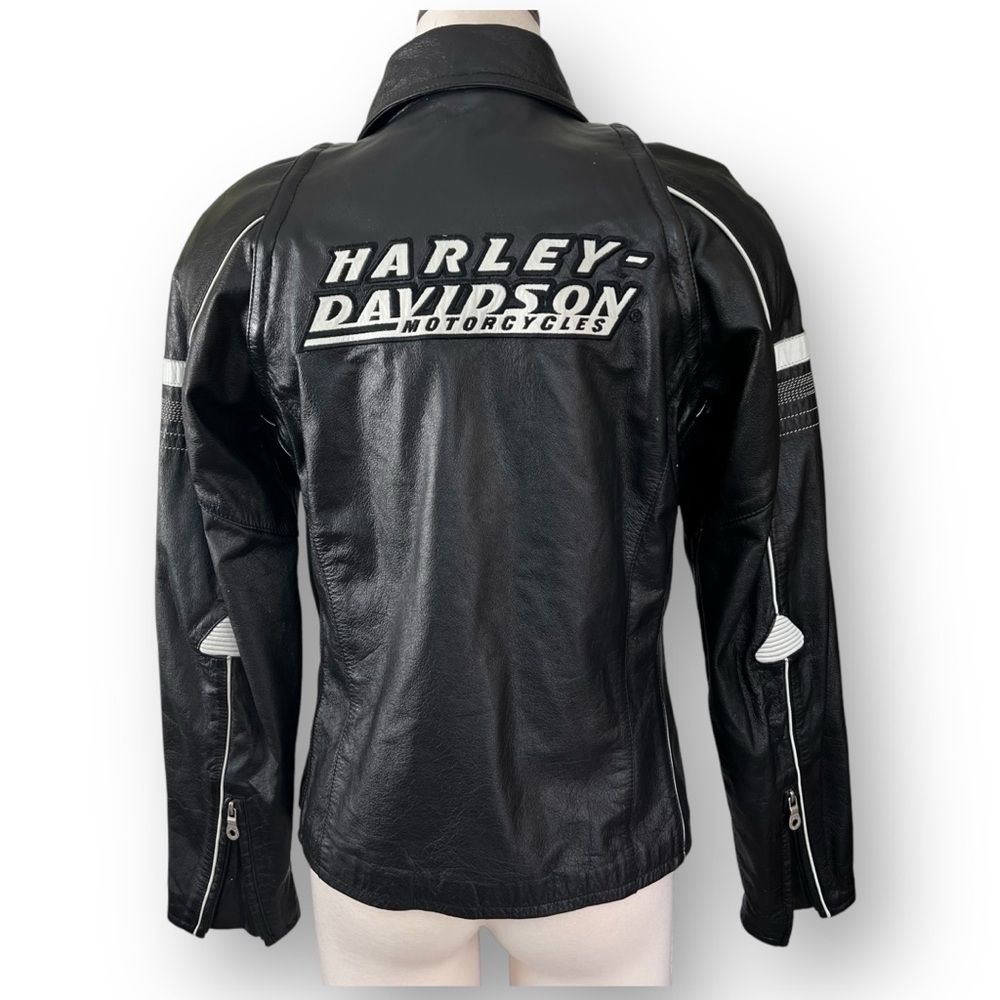 Harley Davidson Women’s Black Leather Motorcycle Jacket with Removable Sleeves